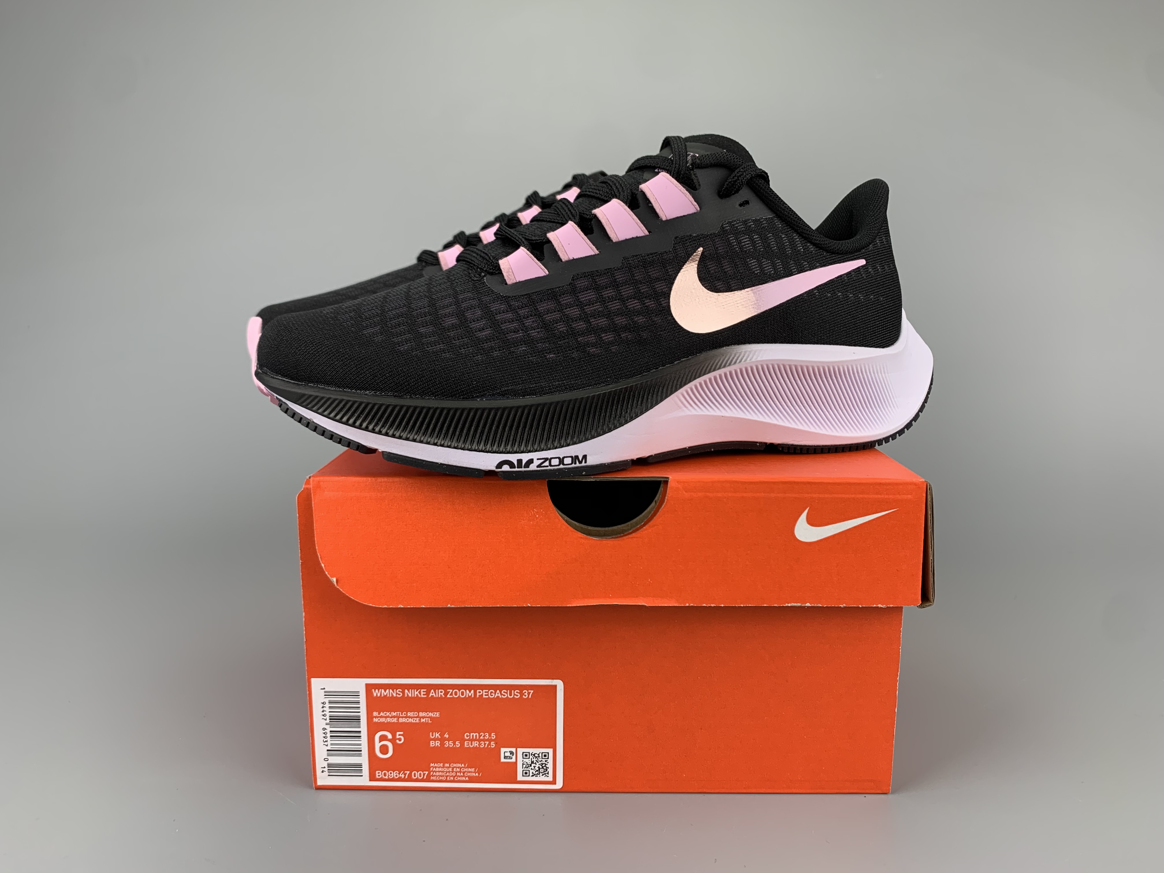 Women Nike Zoom Pegasus 37 Black Rose Gold Shoes - Click Image to Close